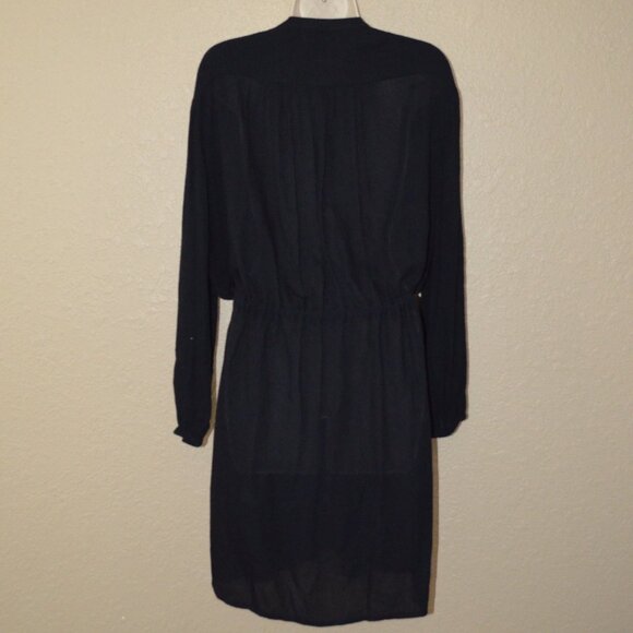 NWOT Sz S/M Piper by Townsen Black Gauze Long Sleeve Drawstring Waist Dress - Picture 6 of 7